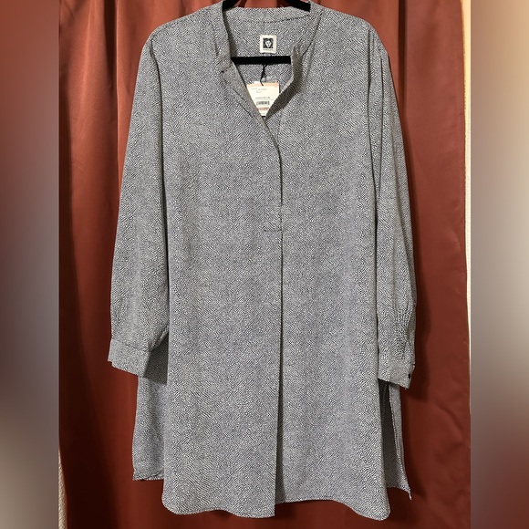 NWT Anne Klein Woman Plus Popover Blouse With Side Slits Black/White Polka Dot - Picture 1 of 10